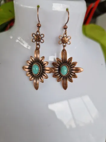 Boucles d'oreilles fantaisies couleur bronze et bleu