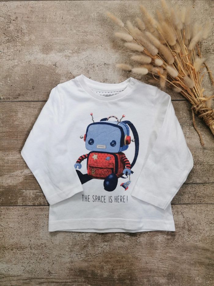 🌺Teeshirt blanc Robo manche longues Mayoral 9mois