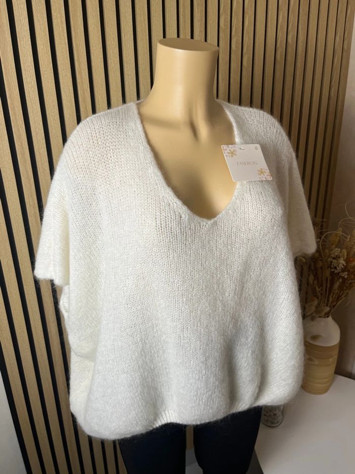 Pull sans manche blanc  crème laine et mohair - photo numéro 3