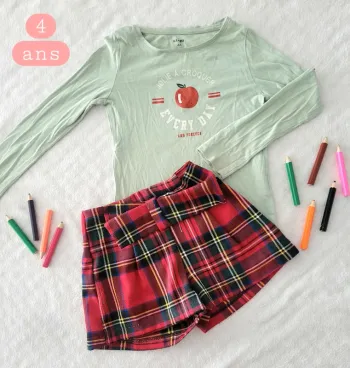 Ensemble short hiever carreau tshirt ml 4ans