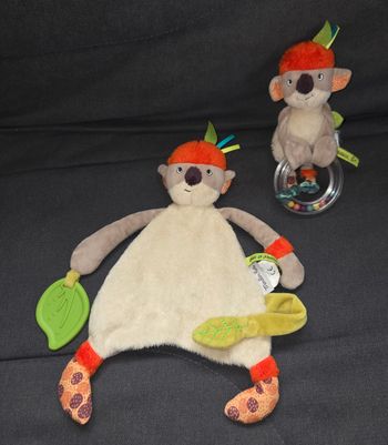 Ensemble doudou plat koala koco et Hochet anneau billes - Dans la jungle - Moulin Roty