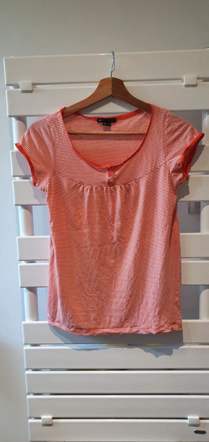 Tee Shirt Rayé Orange & Blanc