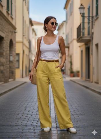 Pantalon large en lin CAROLL - Jaune Citron - NEUF (T36)
