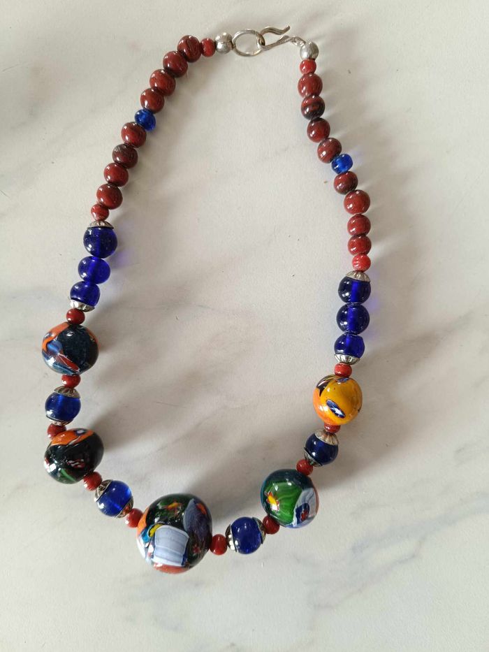 Collier vintage en véritable perles en verre de Murano multicolores - photo numéro 2