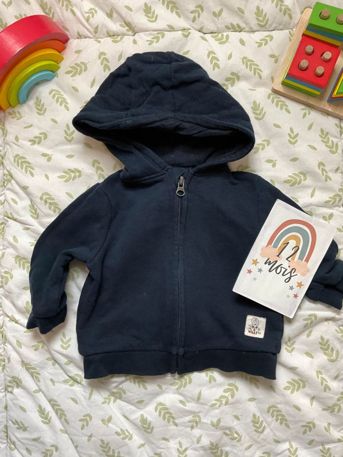gilet zippé à capuche marine 12 mois kiabi - photo numéro 2