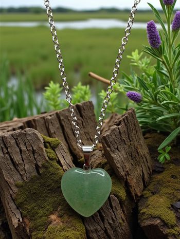 Collier Cœur Aventurine – Inox Platine