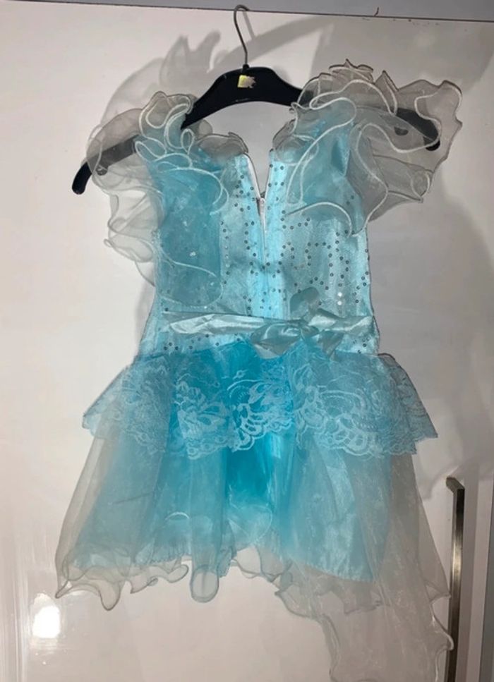 Robe bleu à volant dentelle froufrou, 2ans 3 ans , - photo numéro 2