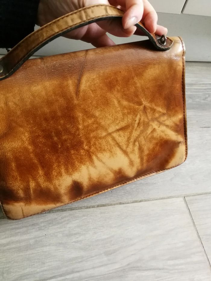 Sac à main vintage en cuir marron beige - photo numéro 10