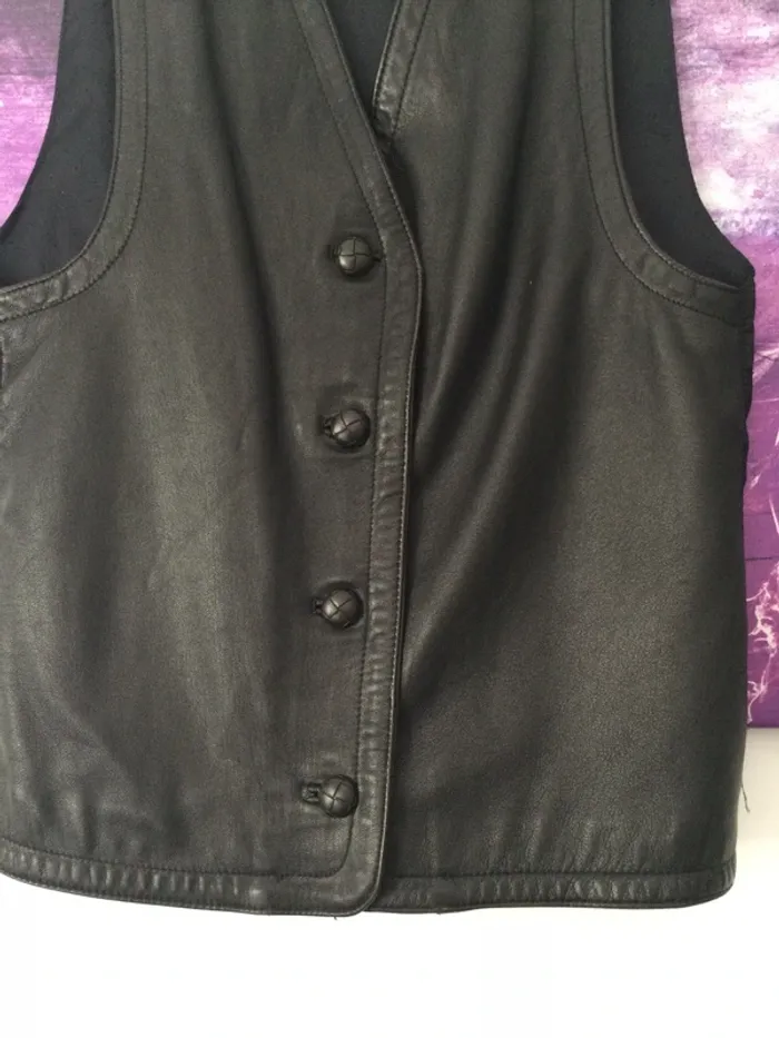 Gilet sans manches noir en cuir véritable - photo numéro 3