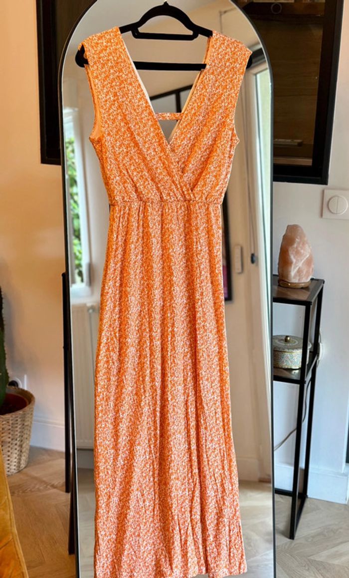 Robe longue fleurie orange H&M – Taille XS