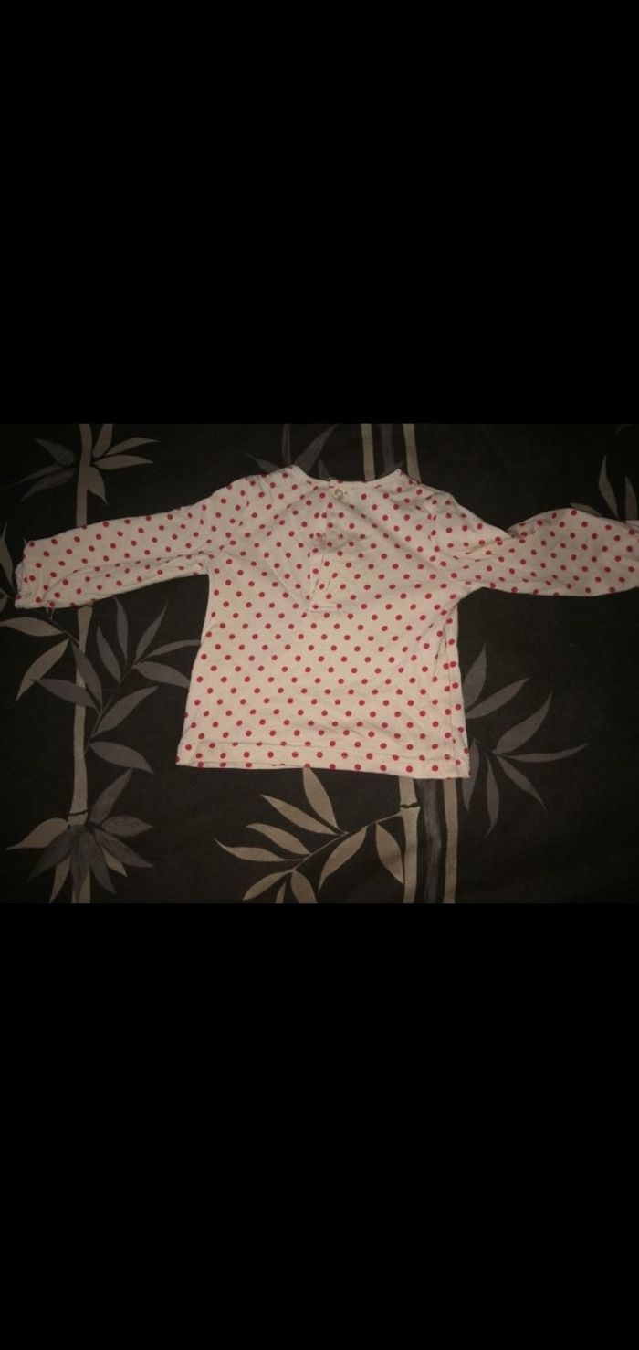 Tee shirt 12 mois manches longues beige à pois rouge - photo numéro 3
