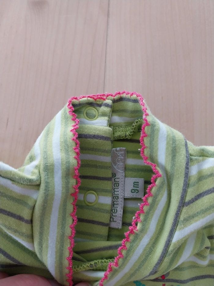 Pull fille 9 mois vert fleurs roses - photo numéro 2