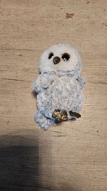 Peluche hibou grise et blanche, TY, nickel