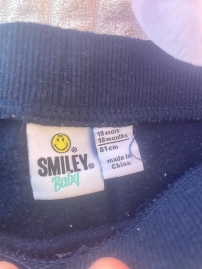 Jogging bleu marine bébé garçon 18 mois – Smiley Baby brodé - photo numéro 4