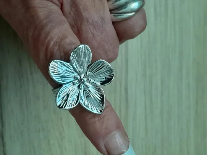 Bague fleur, réglable, style Bohème, couleur argentée - photo numéro 2