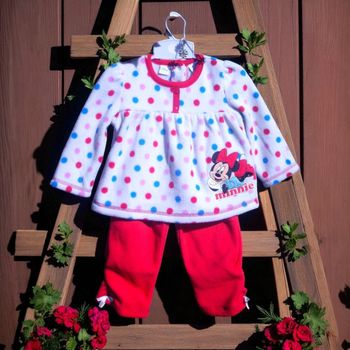 DISNEY - NEW - ENSEMBLE 2P BÉBÉ FILLE TYPE POLAIRE BRODERIE MINNNIE & NOEUDS 18M