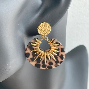 Boucles d'oreilles couleur Léopard et doré en acier inoxydable hypoallergénique