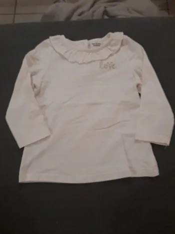 Tee shirt blanc avec col love tape à l'œil 18 mois 80 cm