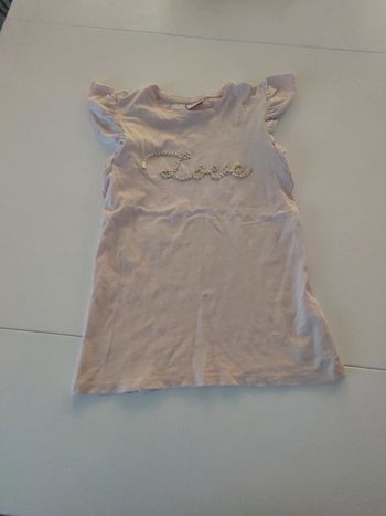 Robe volant manche rose pâle love 6 ans