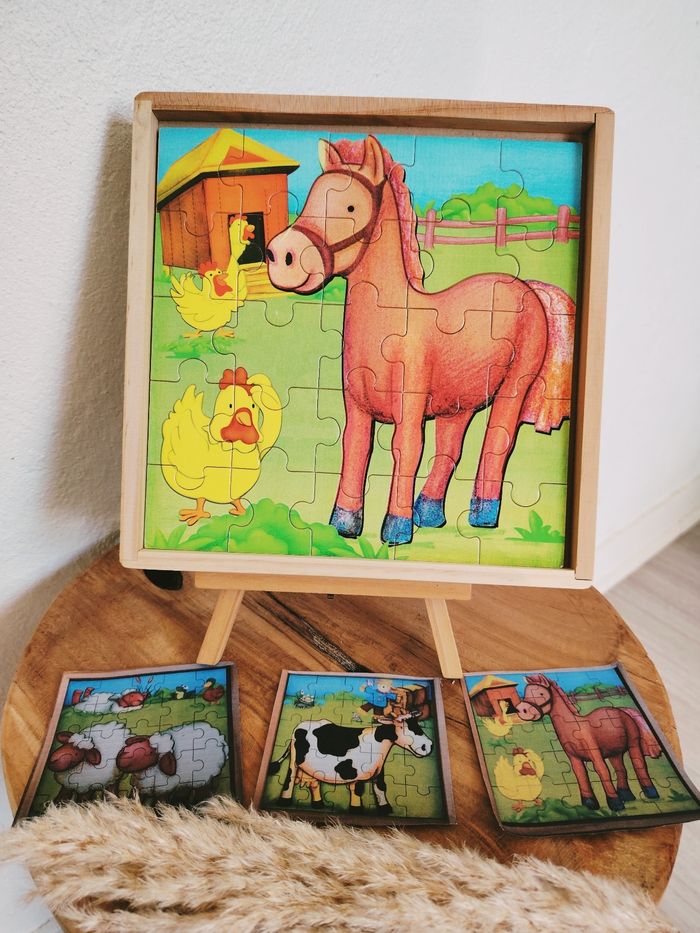 👶Puzzles 3 en 1  animaux à la campagne en bois marque Gerardo Toys - photo numéro 3