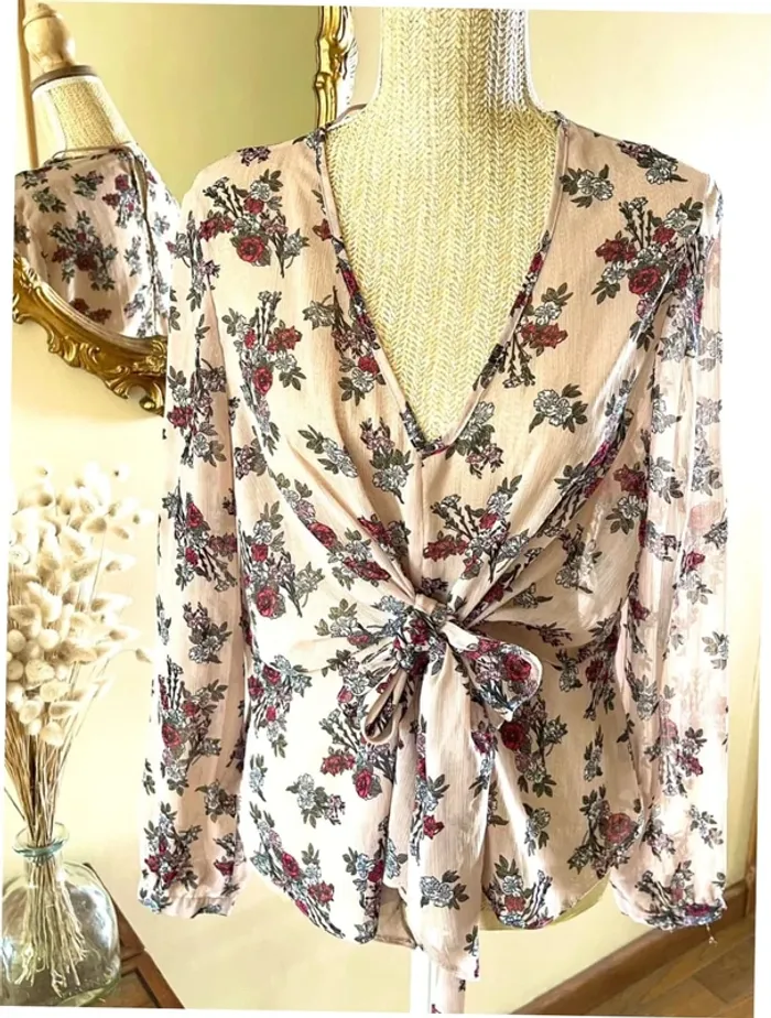 Sublime blouse chemise fluide chic fluide Haut Transparent Floral - photo numéro 20