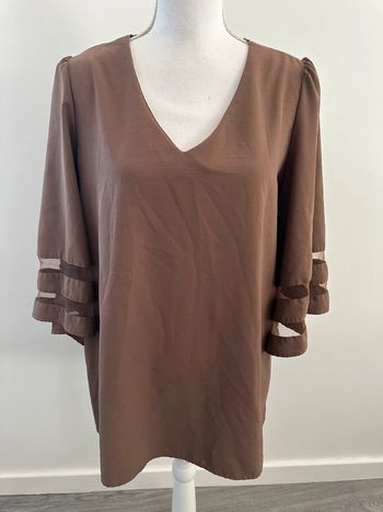 Blouse oversize à manches courtes marron chocolat T42 XL