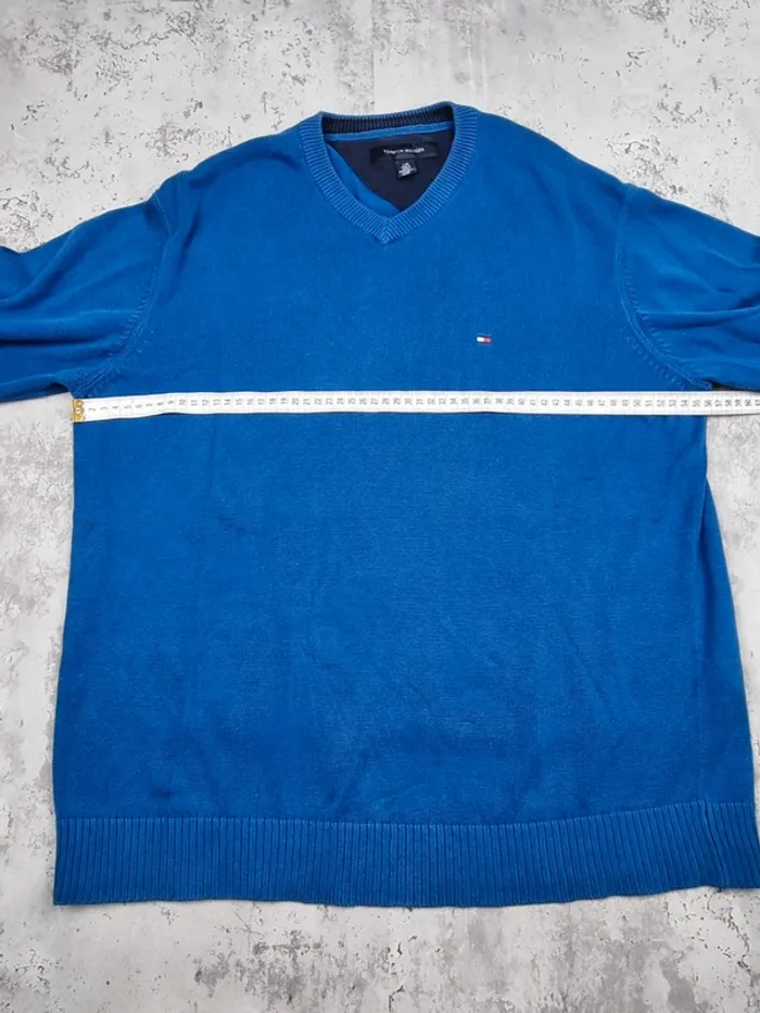 Pull col V Tommy Hilfiger Bleu – Taille L Homme (mesures en photos) - photo numéro 6
