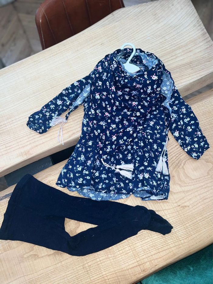 Ensemble ensemble sergent major 2 ans robe foulard collants hiver fleurs - photo numéro 4