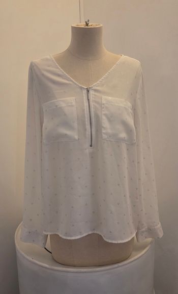 Blouse Cache Cache blanche  fluide & élégante – détails zippés – T38 – excellent état