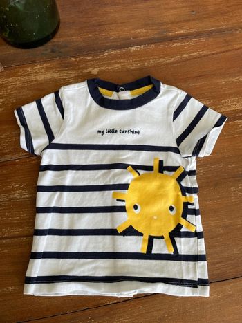 T-shirt manches courtes blanc à rayures avec soleil Orchestra 6 mois