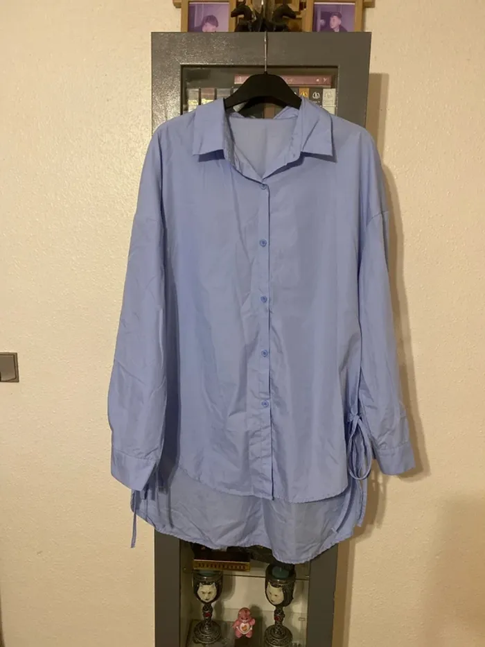 superbe chemise tunique original bleu ciel toucher coton 2xl= 50 neuve - photo numéro 2