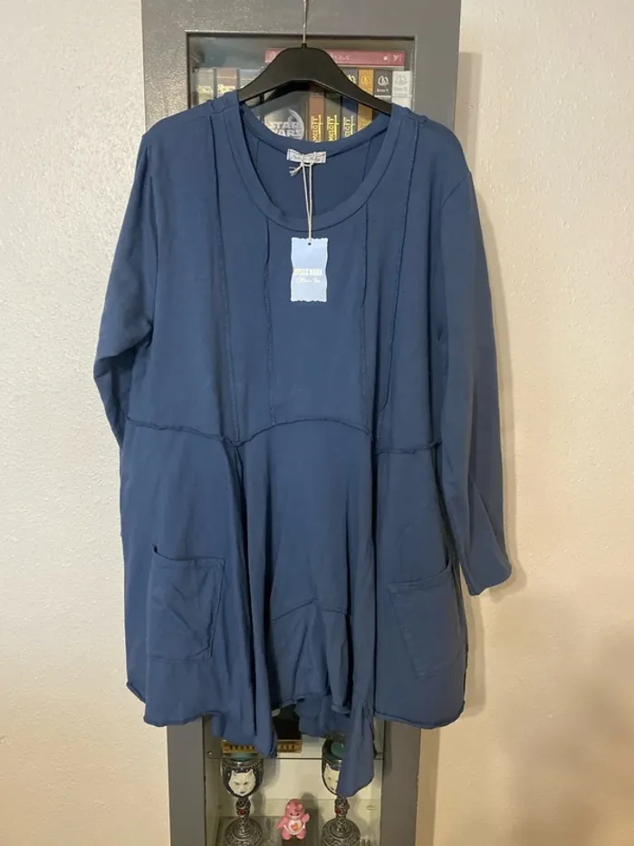 superbe tunique robe bleu asymétrique 50/52 Belle Nana neuve - photo numéro 2