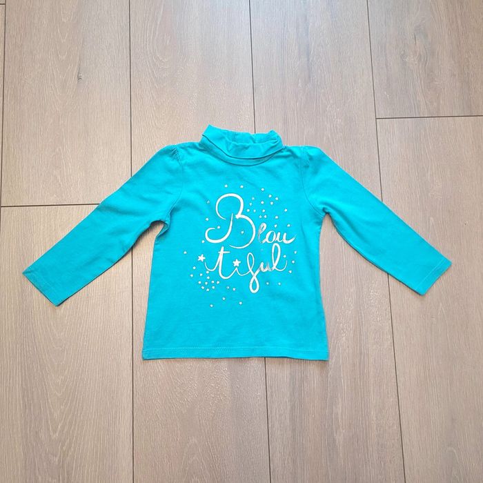 Maillot col roulé bleu turquoise. Fille 18 mois. Marque In Extenso