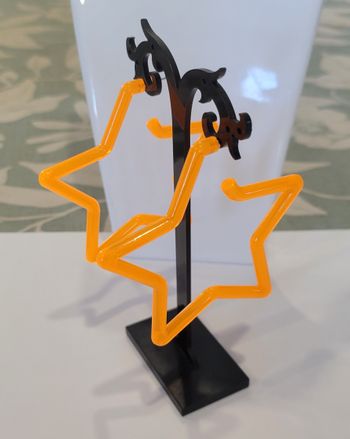 BOUCLES D'OREILLES ANNEAUX CREOLES ETOILE ORANGE FLUO SOIREE ANNEE 80 ! NEUF