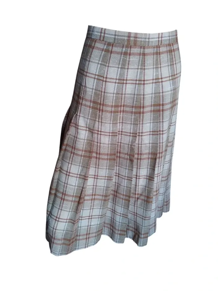 Jupe skirt falda vintage beige écossais tartan plissée