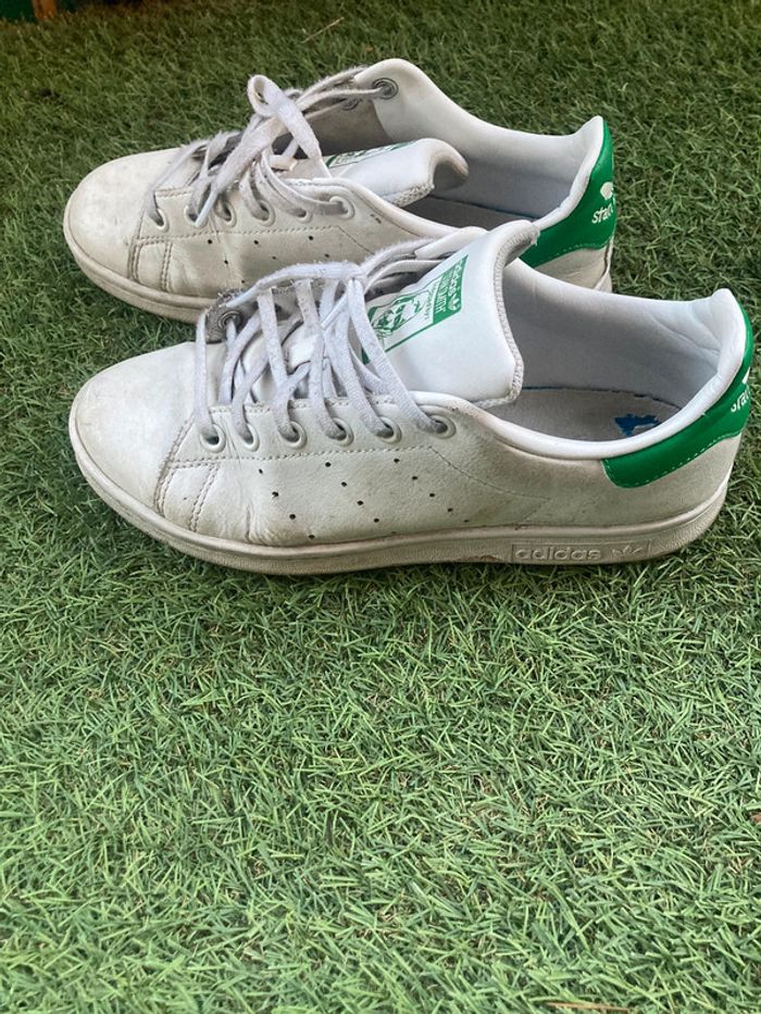 Stan Smith Adidas original cuir blanche verte lacets 37 1/3 - photo numéro 5