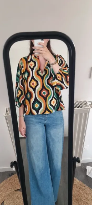 Blouse imprimée graphique neuve avec étiquette 38 vert Ysha