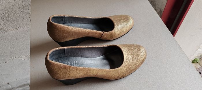 Chaussures compensées dorées femme cuir - photo numéro 2