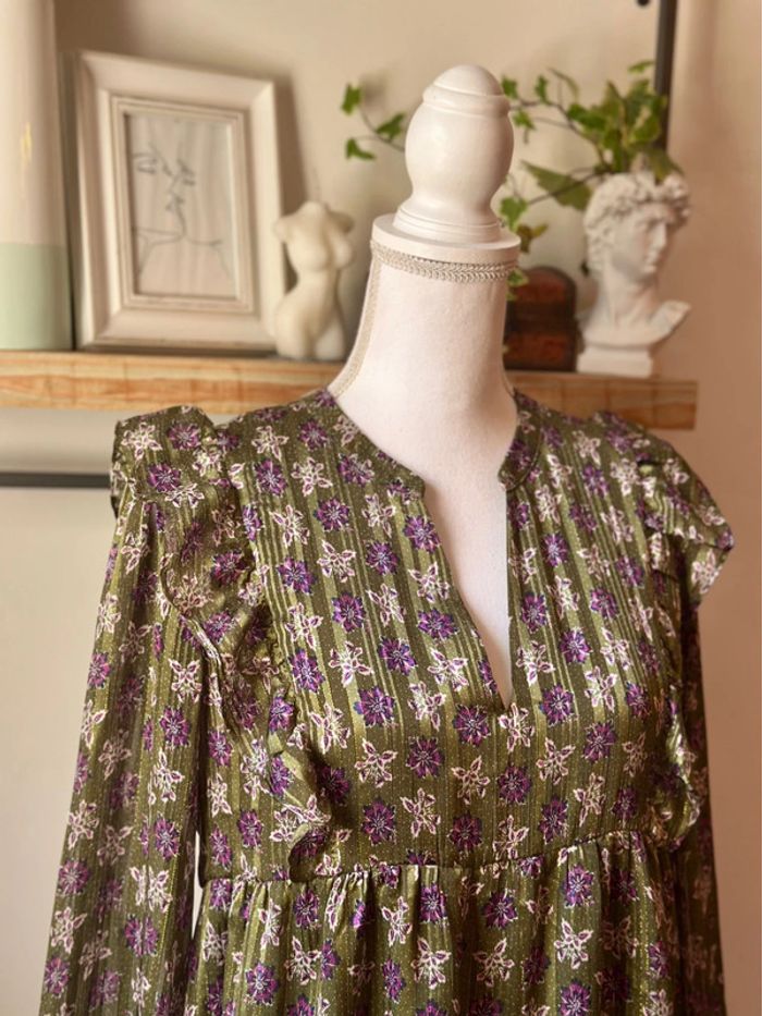 Robe bohème à fleurs kaki et violettes Promod – Taille 38 - photo numéro 3