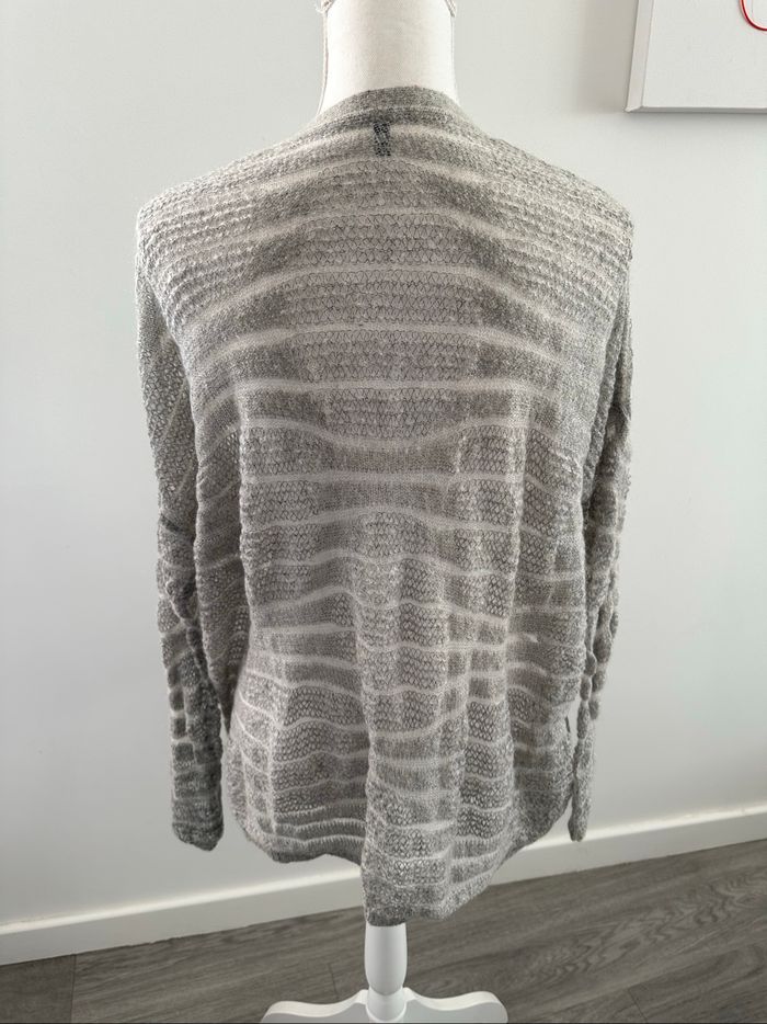 Cardigan oversize maille ajourée gris et blanc mohair Benetton T38 M - photo numéro 5