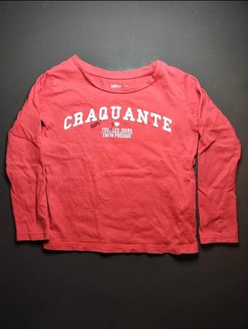 🔥T-shirt manches longues “Craquante” rouge – taille 4 ans (marque Gemo)