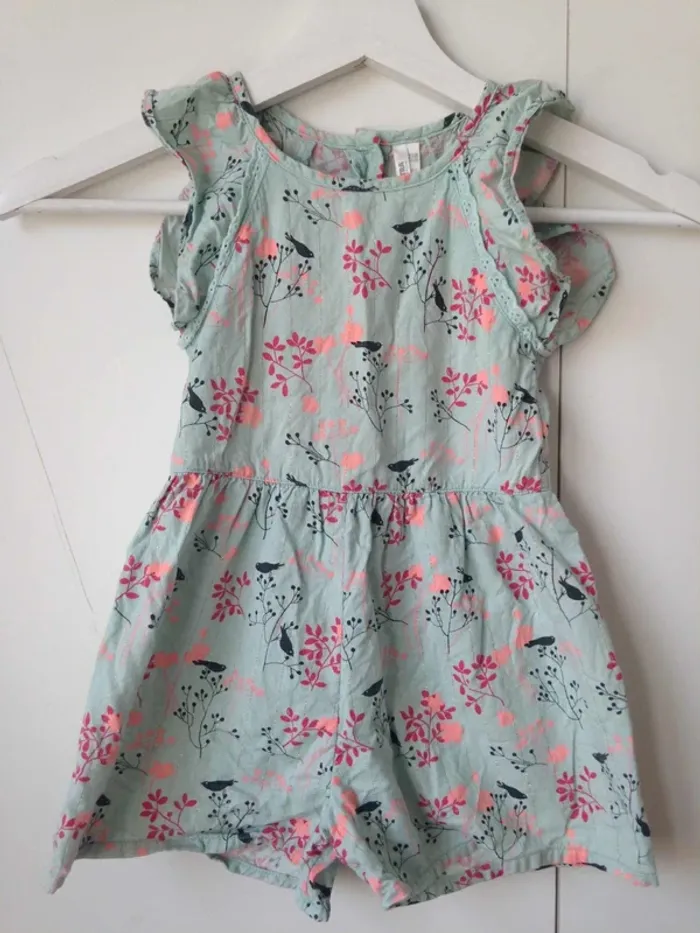 Combi-short col rond sans manches fleuries oiseaux 24mois 86cm Orchestra