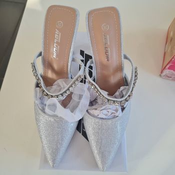 Escarpins pailletés argentés strass