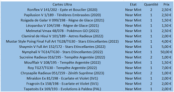 Cartes Pokémon Ultra Rares, Rares et Reverses