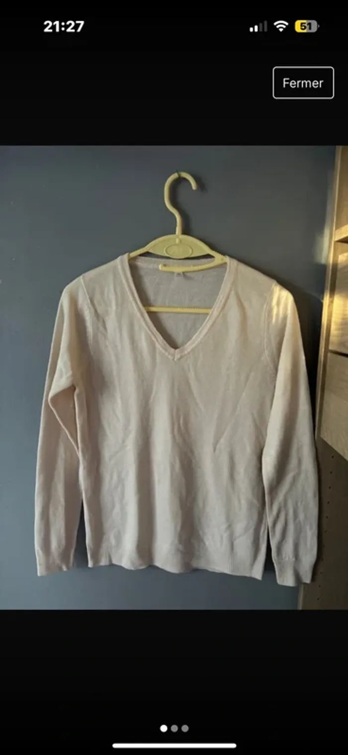 Pull col V crème Tex