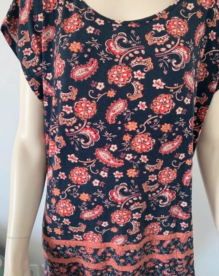 Top tunique vintage imprimée manches courtes Camaïeu taille L ou 40/42 - photo numéro 3