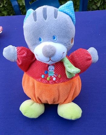 Doudou peluche boule chat gris  - Mots d enfants
