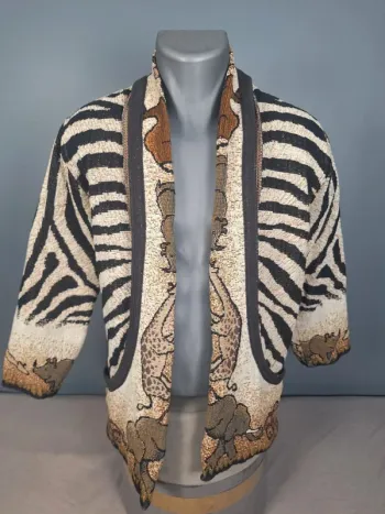 Veste/gilet vintage motifs animaux safari – zèbre, éléphant, chameau – unisexe (643)
