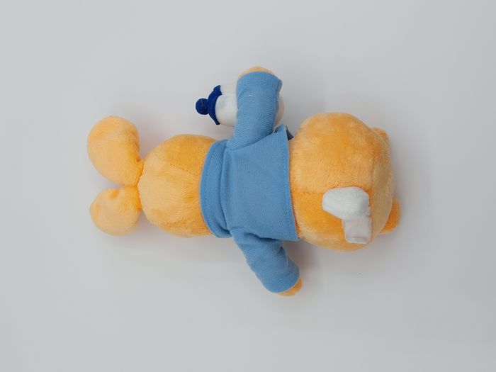 Peluche doudou lapin orange blanc PICOT veste bleue brodé Picot biberon 22 cm - photo numéro 2