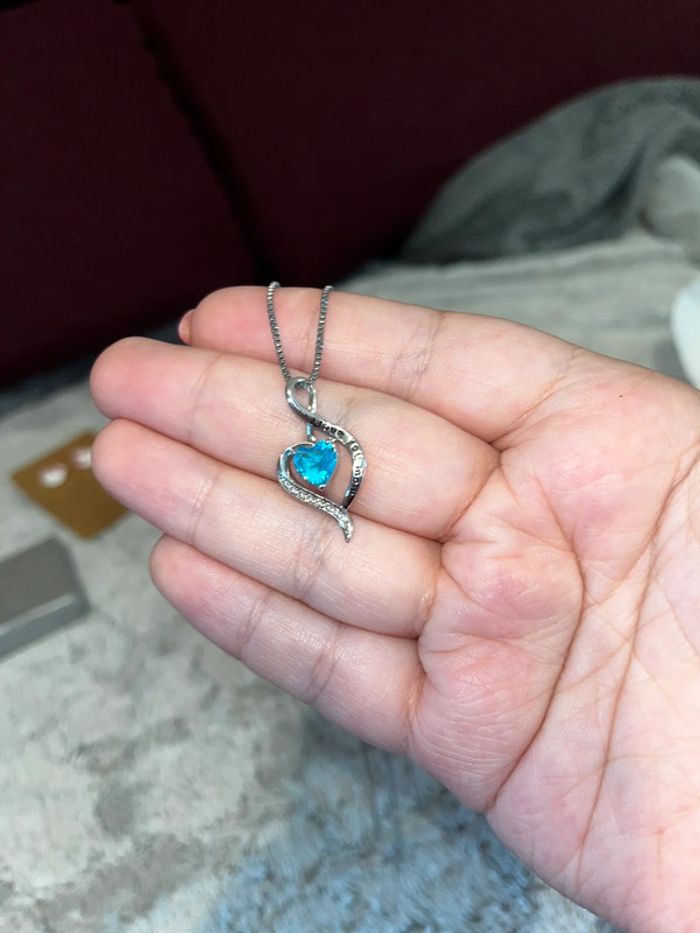 Collier cœur turquoise écrit love mum neuf - photo numéro 3